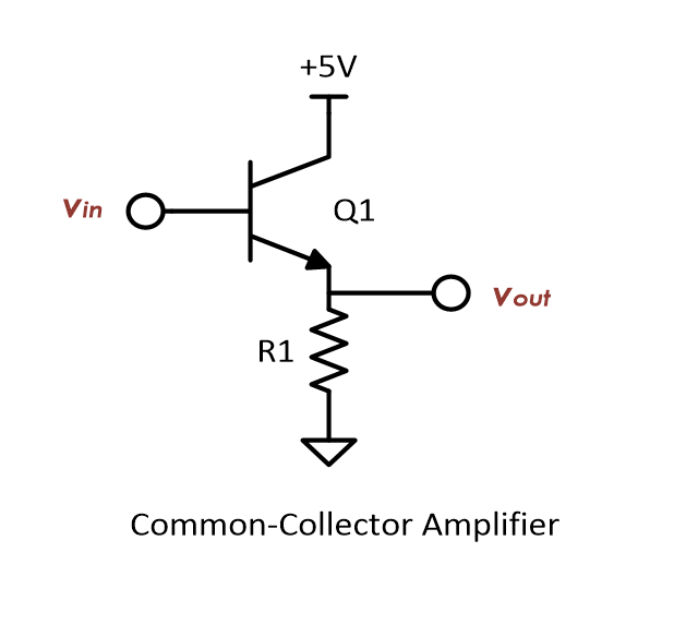 The basic schematic of a common-collector BJT amplifier.
