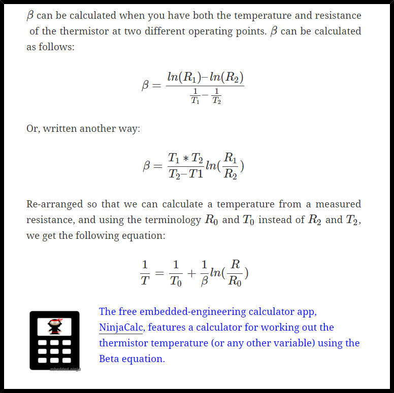 A screenshot of the NTC thermistor page.