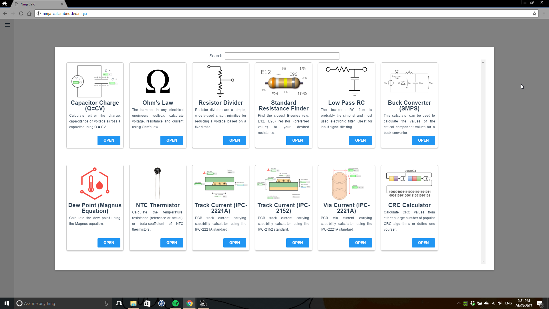 NinjaCalc is now a web app! A screenshot while selecting a calculator using the new web app at http://ninja-calc.mbedded.ninja/.