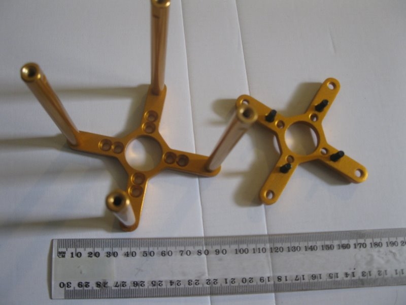 The BLDC motor mount, that attaches to only one end of the motor, since it is an outrunner.