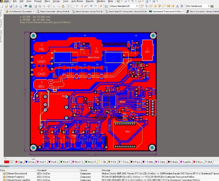 Screenshot of the nearly finished skateboard PCB routing (1 of 2 boards...).